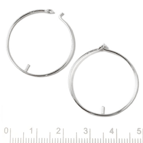 Hoop earring with peg for half drilled beads, silver, 20x0.8mm, 2pcs