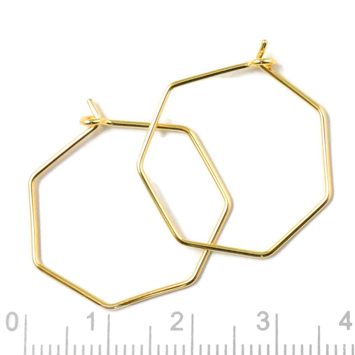 Hexagon Hoop earring, gilded sterling silver, 25x0.8mm, 2pcs
