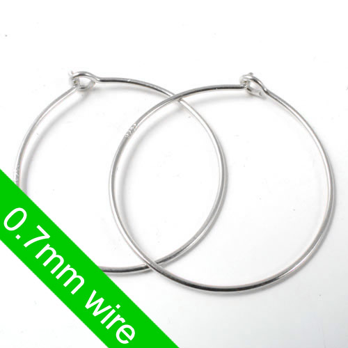 Hoop earring, thin wire, sterling silver, 20x0.7mm, 2pcs