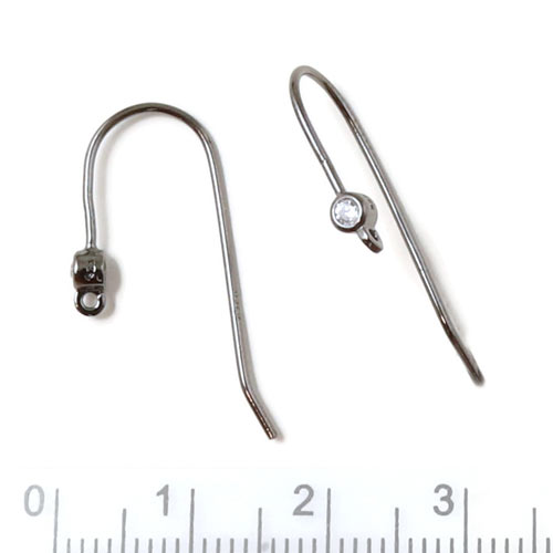 Earwires with crystal, oxidized Sterling silver, 27 mm, 2pcs