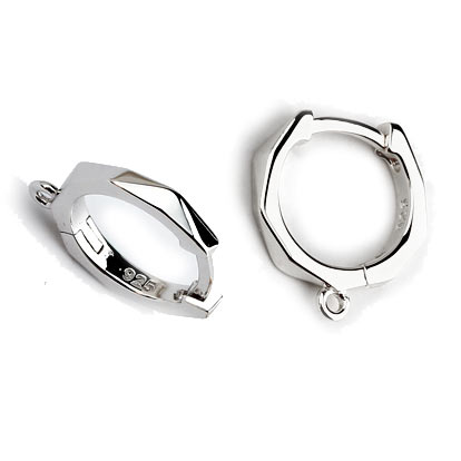 Hinged hoop with soft facets and loop, silver, 13x2 mm, 2 pcs.