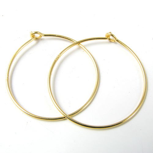Hoop earring, gilded sterling silver, 20x0.8mm, 2pcs.
