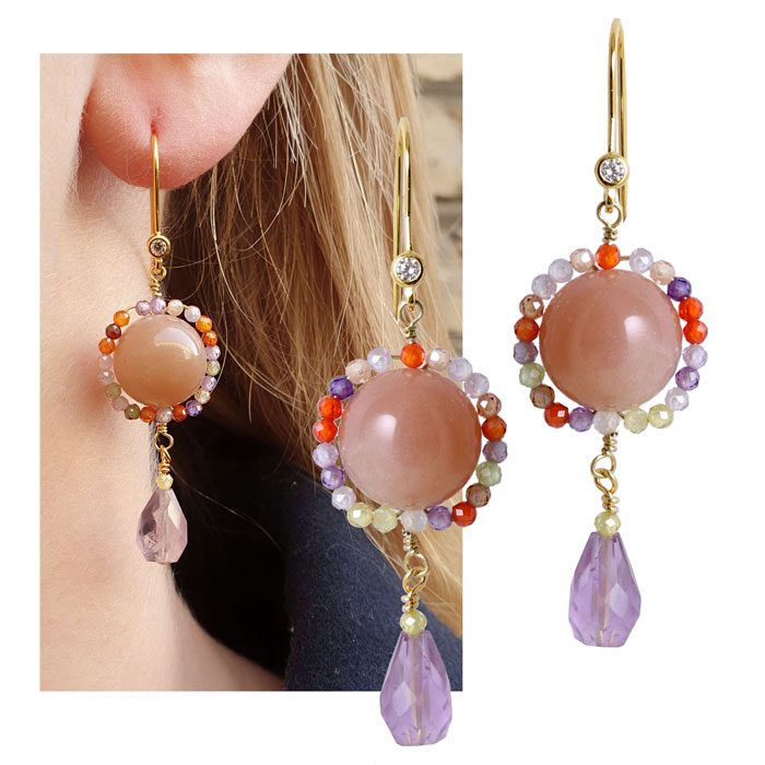 Earwires with crystal, oxidized Sterling silver, 27 mm, 2pcs
