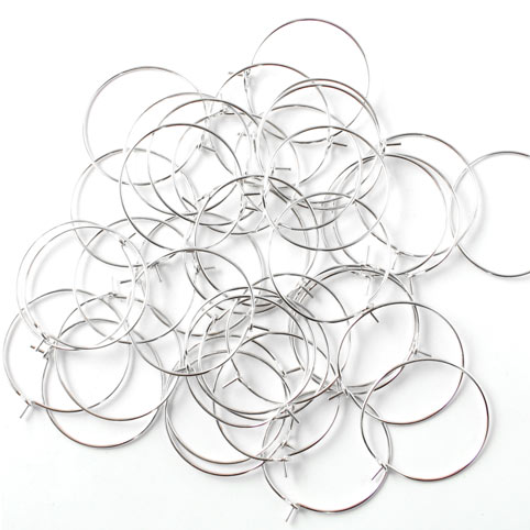 Bulk purchase. Hoop earring, silver-plated brass, 25x0.7mm 100pcs.