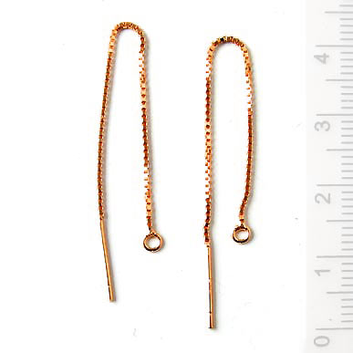Earthreads with peg and open loop, rose gold plated silver, length 8 cm, 2pcs