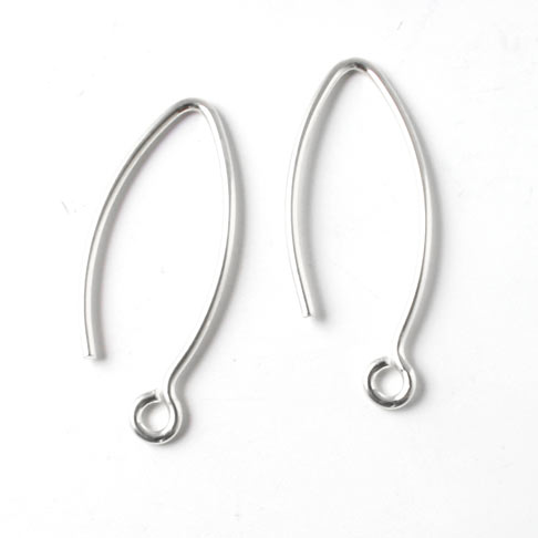 Earwires, open, oval, with loop, silver, 23x11mm, 2pcs