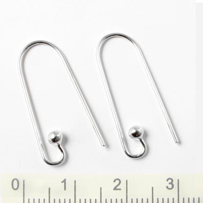 Earwires, extra long, open, with ball, silver, 36x12mm, 2pcs
