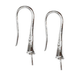 Earwires with cup and peg, sterling silver, 19mm, 1 pair.
