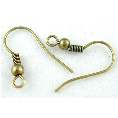 Earwires with spiral, ball and loop, fishhook, antique bronze, 10pcs