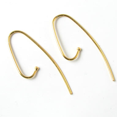 Earwires, long, open, with ball, 40mm, gold-plated silver, 2pcs
