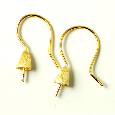 Earwires with cup and peg, brushed gold-plated silver silver, 25x10mm, 2pcs