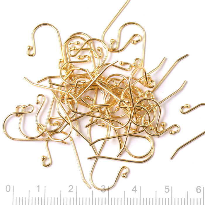 Earwires with ball, bulk purchase, gold-plated silver 21x11mm, 100pcs