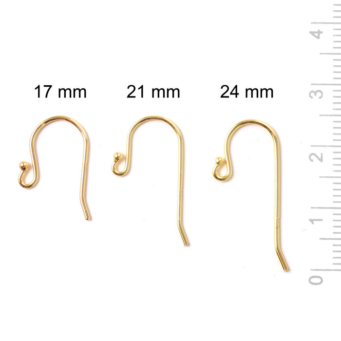 Bulk purchase, Earwires, standard, with ball, gold-plated silver, 17x11x0.8mm, 100pcs