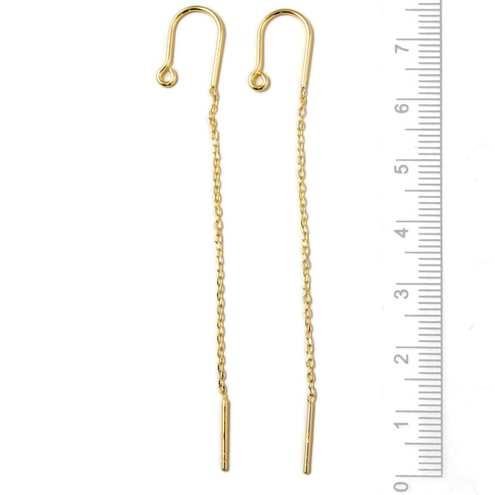 Earwires with loop, chain and peg, gold-plated silver, total length 75mm, 2pcs