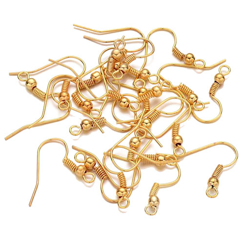 Earwires, bulk purchase, with spiral, ball and loop, gold-plated brass, 100pcs