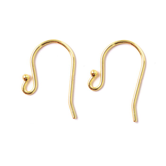 Earwires, standard, with ball, gold-plated silver, 17x11x0.7mm, 4pcs