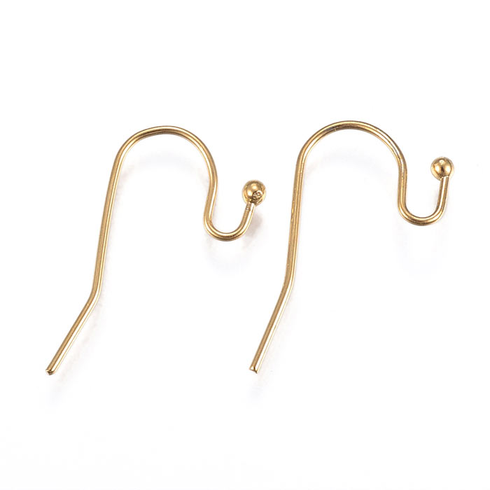 Earwires with ball, gold-plated steel, 21x12mm, 6pcs