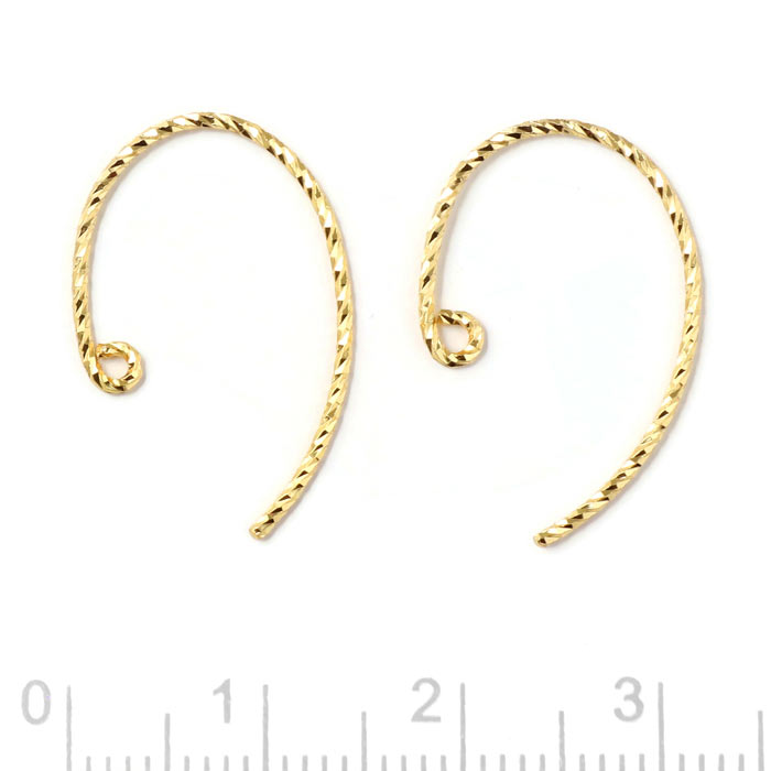 Earwires, open arch, twisted wire, with loop, gold-plated silver, 22x14x0.8mm, 2pcs