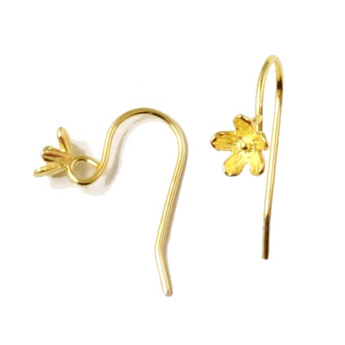 Earwires with flower, gold-plated silver 19x6mm, 2pcs