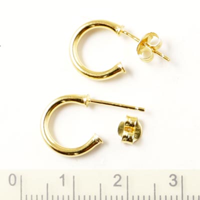 Earstuds, small, open arch, gold-plated silver, diameter 12mm, 2pcs