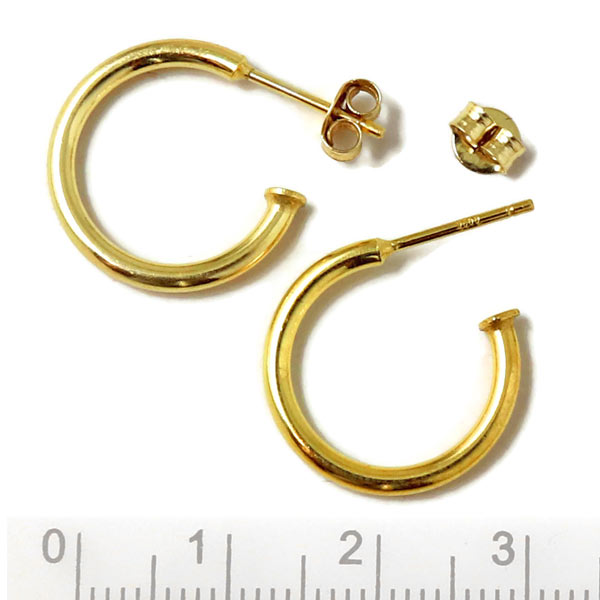 Earstuds, open arch, gold-plated silver, 18mm, silver earnuts included, 2pcs