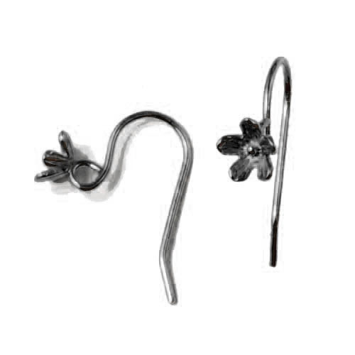 Earwires with flower, black silver 19x6mm, 2pcs