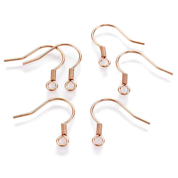 Earwires with spiral and loop, fishhook, rose gold-plated steel, 6pcs