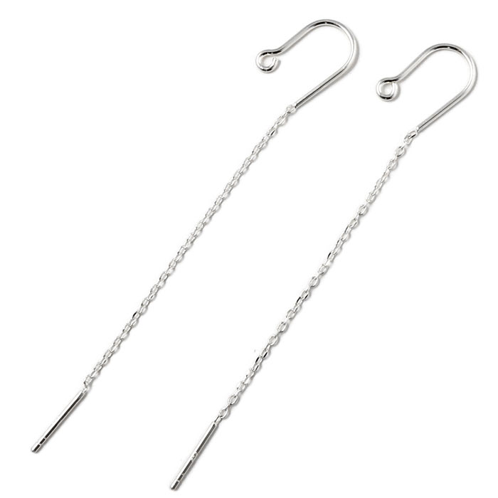 Earwires with loop, chain and peg, silver, total length 75mm, 2pcs