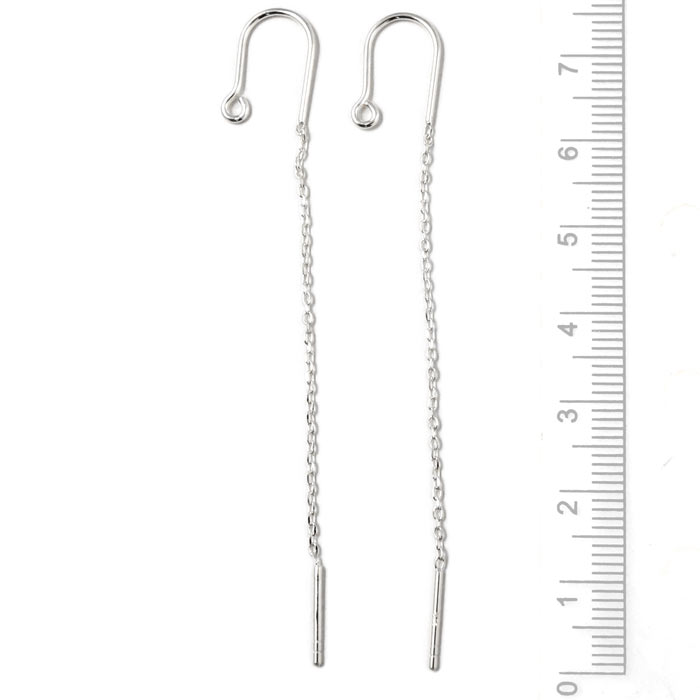 Earwires with loop, chain and peg, silver, total length 75mm, 2pcs