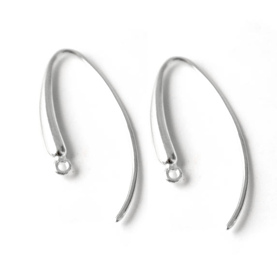 Earwires, long, drop-shaped, with loop, sterling silver, 30x12x0.9mm, 2pcs