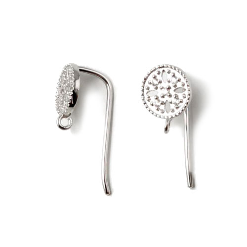Exclusive Earwires, Sterling silver, decorated circle-shape with Zirconia and eye, 19x7.5mm, 2pcs.