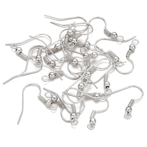 Bulk purchase. Earwires with spiral, ball and loop, silver-plated, 100pcs
