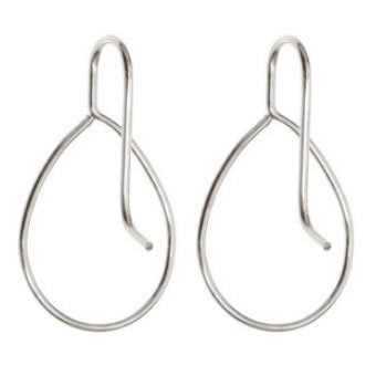Earhooks with drop shaped open loop, silver-plated brass, 29x16x0.7mm, 4pcs