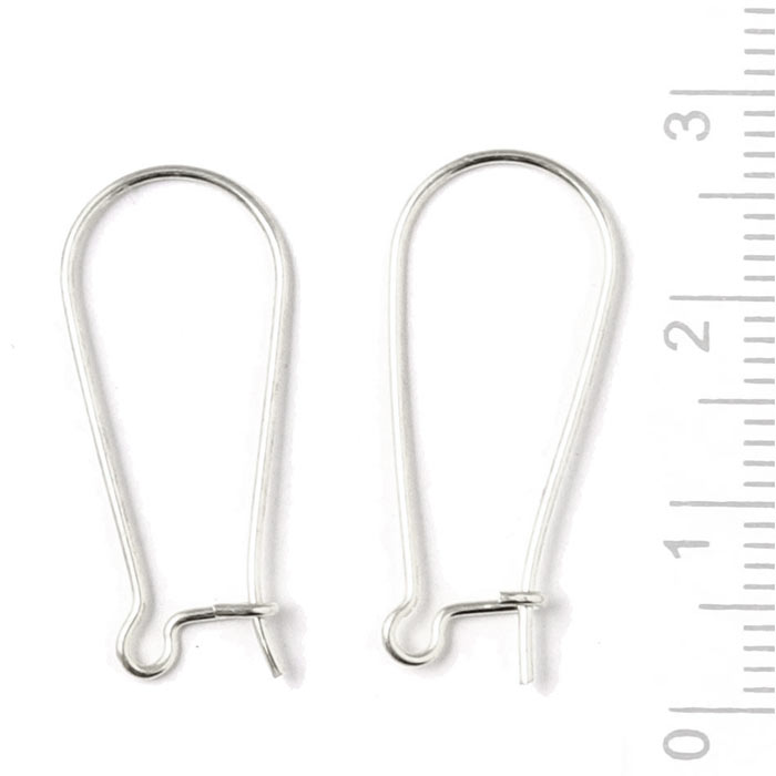 Earwires with closing, long, silver, 26x12x0.7mm, 2pcs