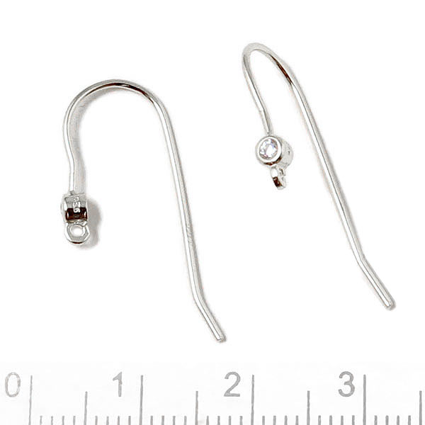 Earwires with crystal and open loop, Sterling silver, 27 mm, 2pcs