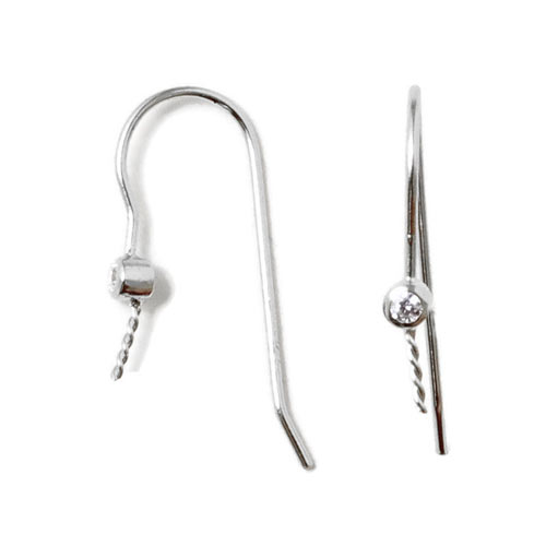 Earwires with pin and crystal, silver, 27x3mm, 2pcs