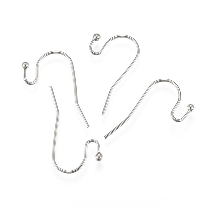 Earwires with ball, stainless steel, 21x12mm, 6pcs