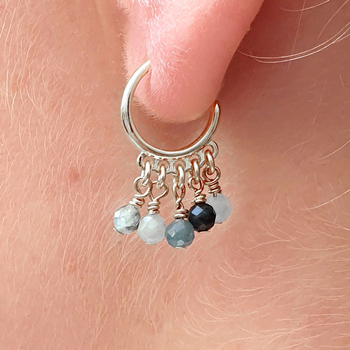 Earstuds, open arch with 3 loops, silver, diameter 12mm, wire 1.8mm, 2pcs