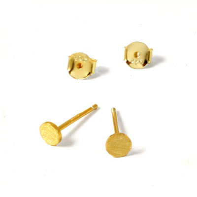Earstuds with flat pad, brushed gold-plated silver, 6mm, 2pcs