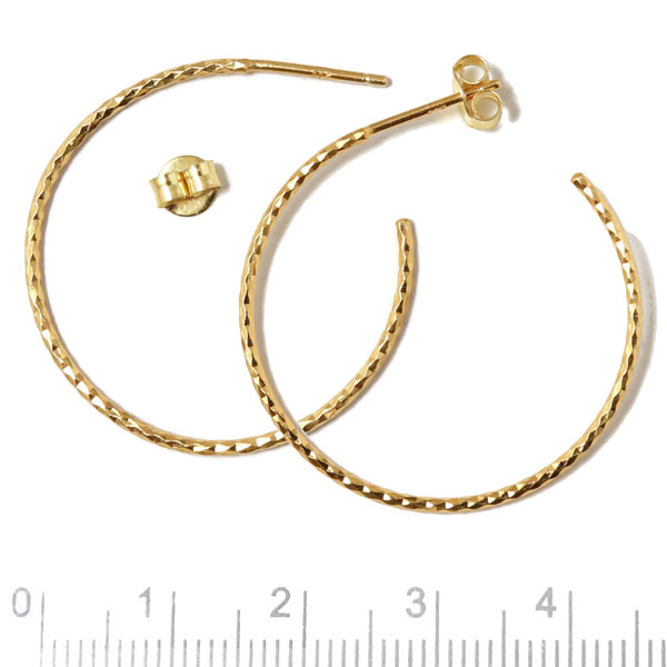Round twisted earwires, open loop with peg, gold-plated silver, 30 mm, 2pcs