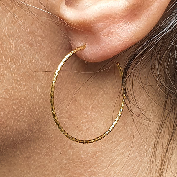 Round twisted earwires, open loop with peg, gold-plated silver, 30 mm, 2pcs
