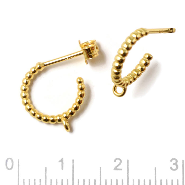 Stud earrings, nubby open bow with closed loop, gold-plated silver, 12 mm, 2 pcs