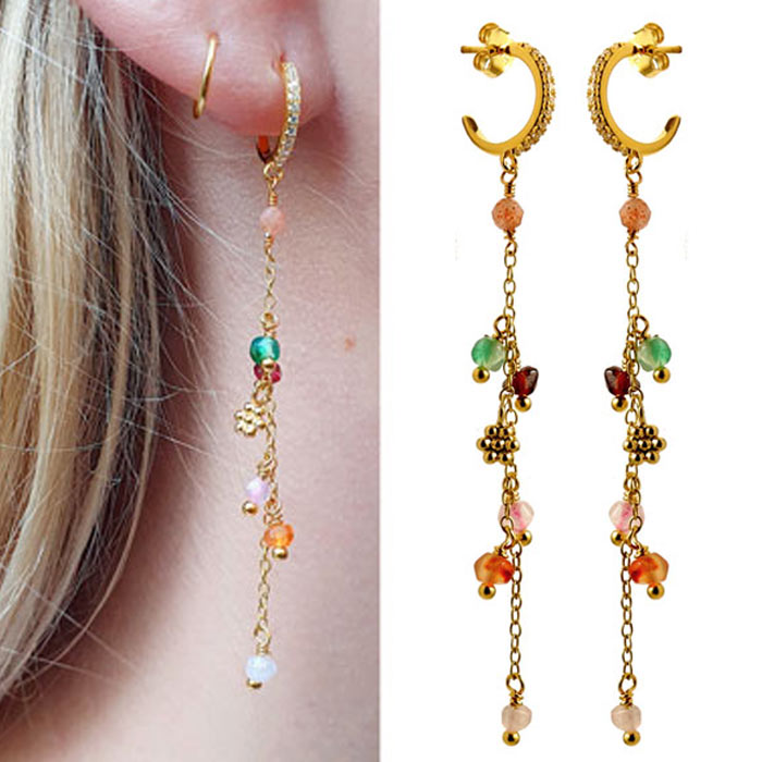 Earstuds, hammered open arch with closed loop, gold-plated silver, 13mm, 2pcs