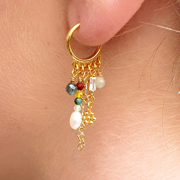 Earstuds, open arch with 5 loops, gold-plated silver, diameter 12mm, wire 1.8mm, 2pcs