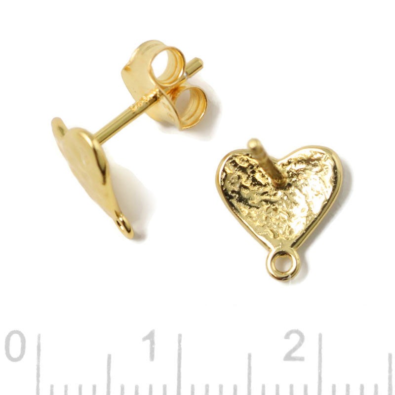 Ear stud with hammered heart with eye, gold-plated silver, 8.8x9.6 mm, 2 pcs
