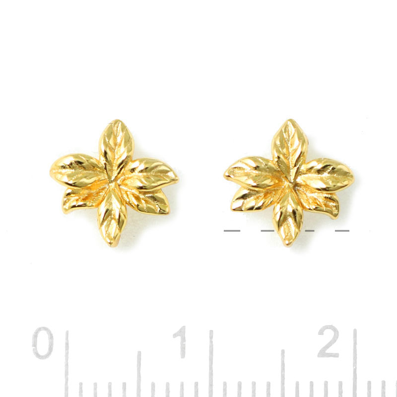 Ear stud, soft flower with eye, gold-plated silver, 7.8x8 mm, 2 pcs.