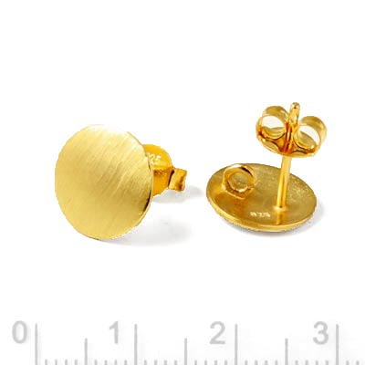 Earstuds with brushed rounded coin, gold-plated silver, diameter 10mm, 2pcs