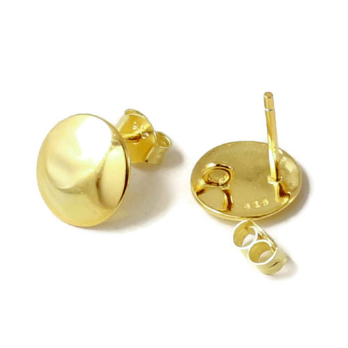 Earstuds with shiny rounded coin, gold-plated silver, diameter 10mm, 2pcs