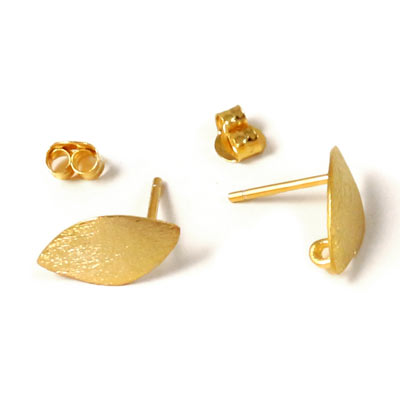 Earstuds, brushed bend leaf and loop on backside, gilded silver, 13.5x9mm, 2pcs.