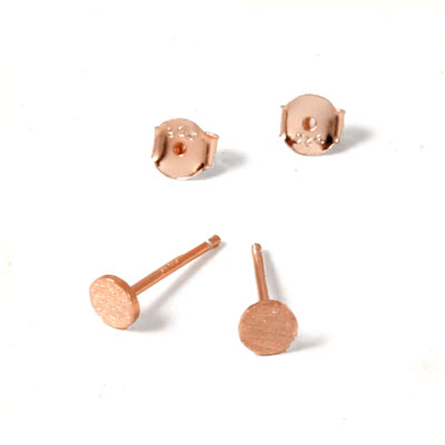 Earstuds with pad, brushed rose gold-plated silver, 4mm, 2pcs.